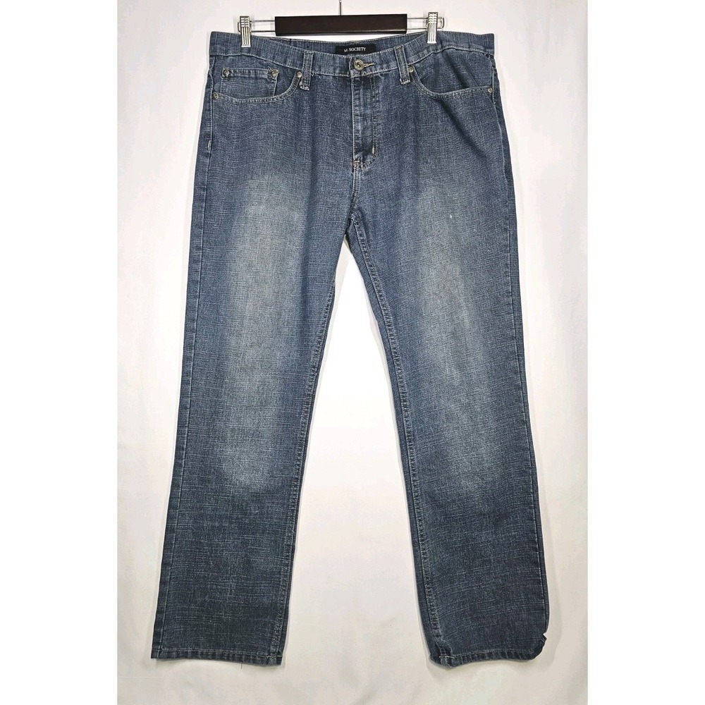 M. Society Men's Jeans 40x32 Mid-Rise Straight Leg Relax Fit Dark Wash Casual